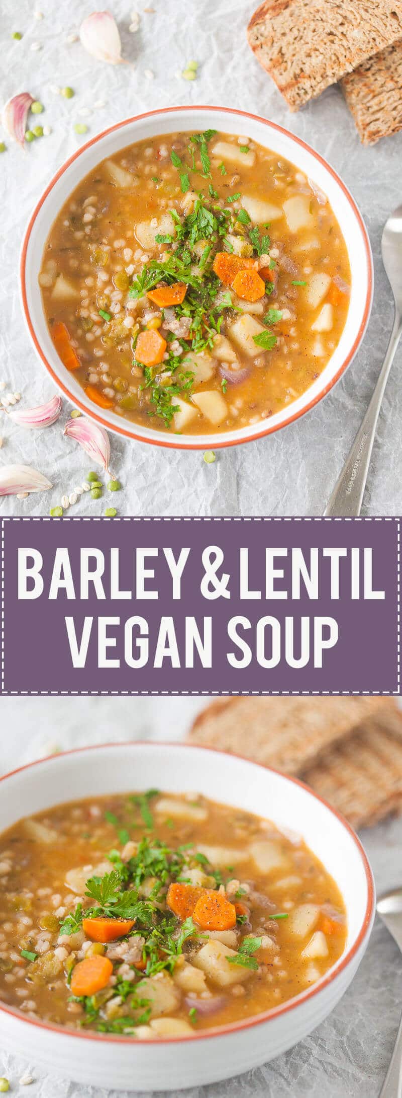 This Vegan Barley and Lentil Soup is rich and will fill you up and warm you on a cold winter day.