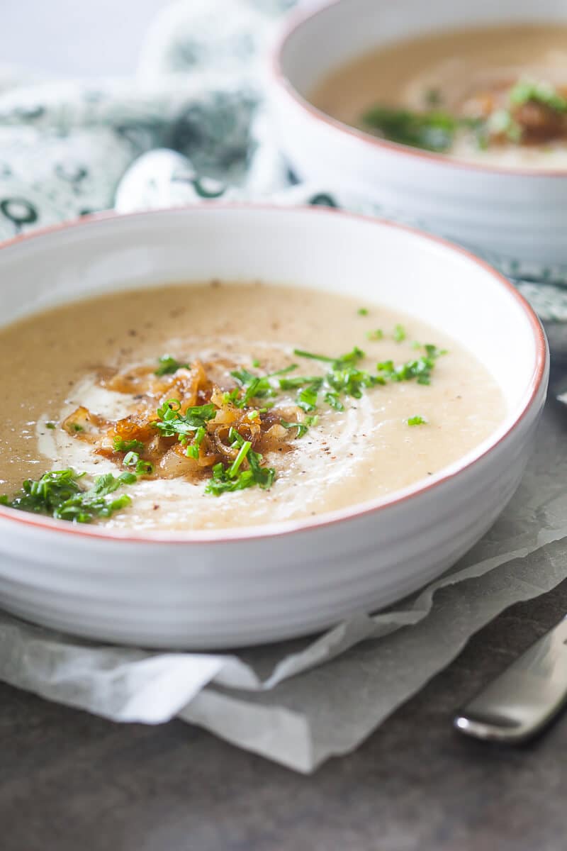 Roasted Cauliflower Soup with Caramelized Onions