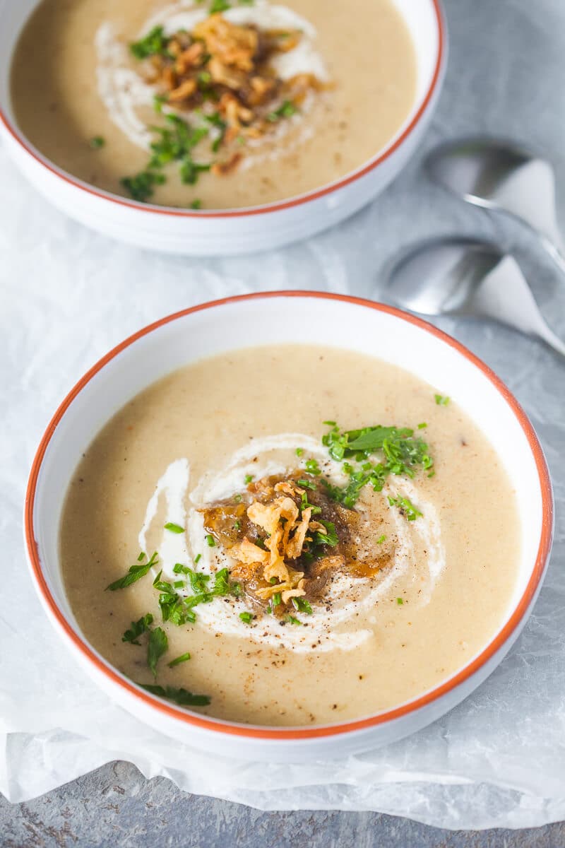 Roasted Cauliflower Soup with Caramelized Onions