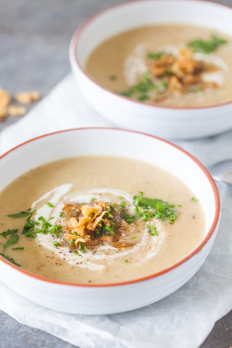 Roasted Cauliflower Soup with Caramelized Onions