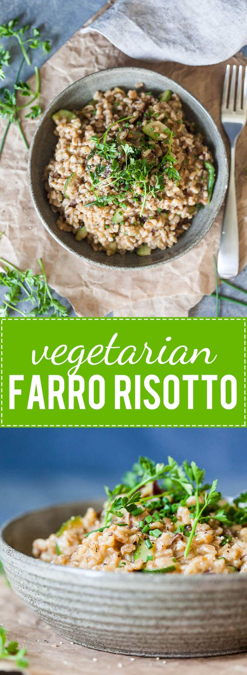 Try this delicious Vegetarian Farro Risotto for a simple and easy dinner.