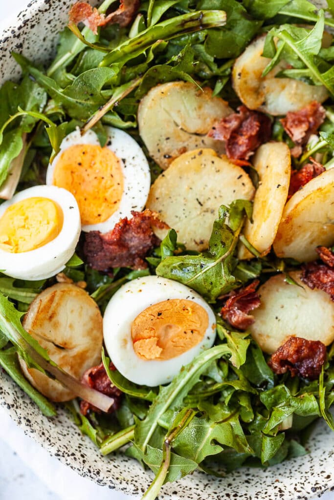 Dandelion Salad with Eggs and Bacon