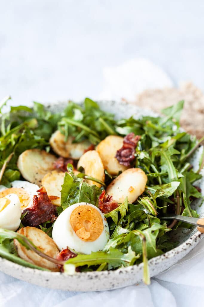 Dandelion Salad with Eggs and Bacon