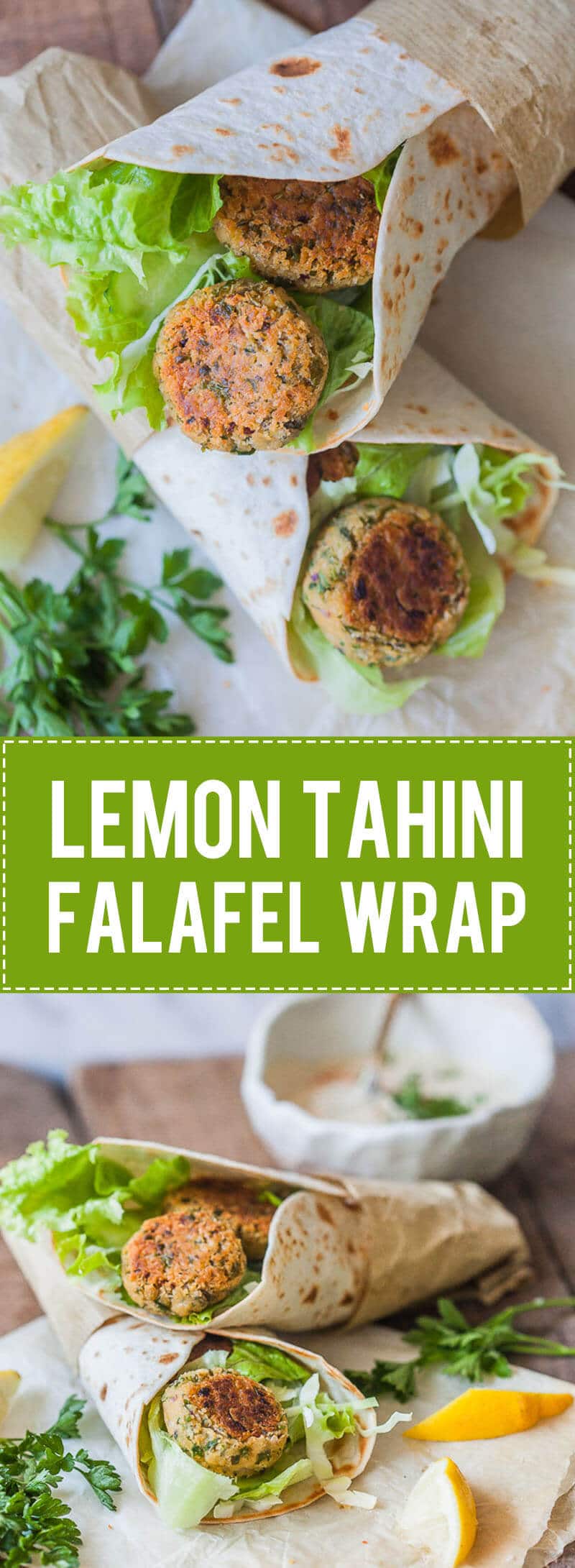 The Easiest Lemon Tahini Falafel Wrap, topped with a delicious Lemon Tahini Sauce is a quick & vegan meal. | www.vibrantplate.com