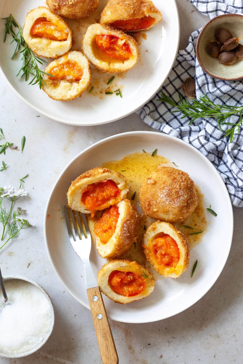 Sweet Apricot Dumplings with Butter Breadcrumbs