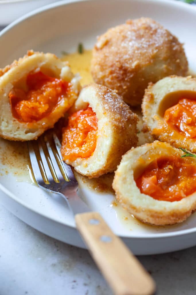 Sweet Apricot Dumplings with Butter Breadcrumbs