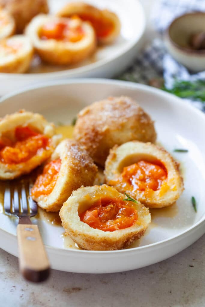 Sweet Apricot Dumplings with Butter Breadcrumbs