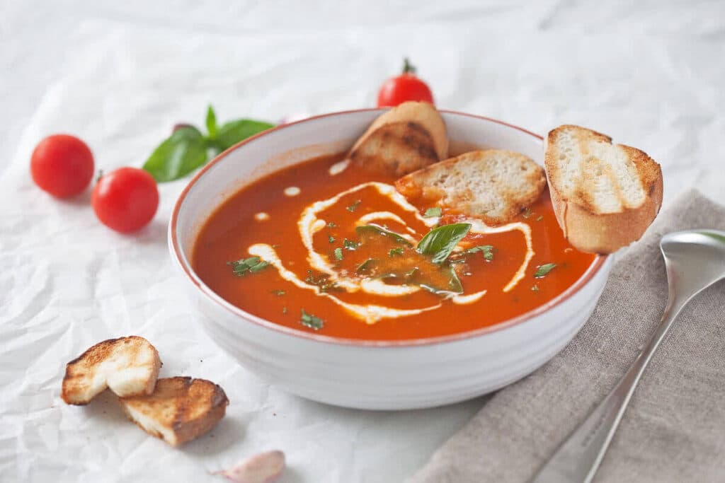 Tomato Soup from Fresh Ripe Tomatoes Vibrant plate
