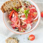 Tomato Salad with Feta Cheese, Onion and Pumpkin Seed Oil | www.vibrantplate.com