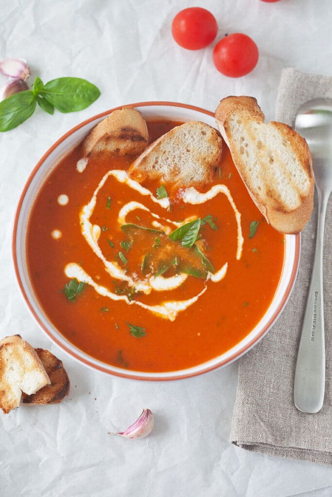 Tomato Soup from Fresh Ripe Tomatoes Vibrant plate