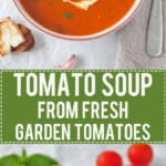 Simply amazing Tomato Soup from Fresh Ripe Tomatoes is delicious. Just 15 minutes and a couple of ingredients to make it, quick & easy! | www.vibrantplate.com