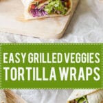 Grilled Veggies Tortilla Wraps with grilled zucchini and peppers, purple cabbage and salad. Super easy to make! | www.vibrantplate.com