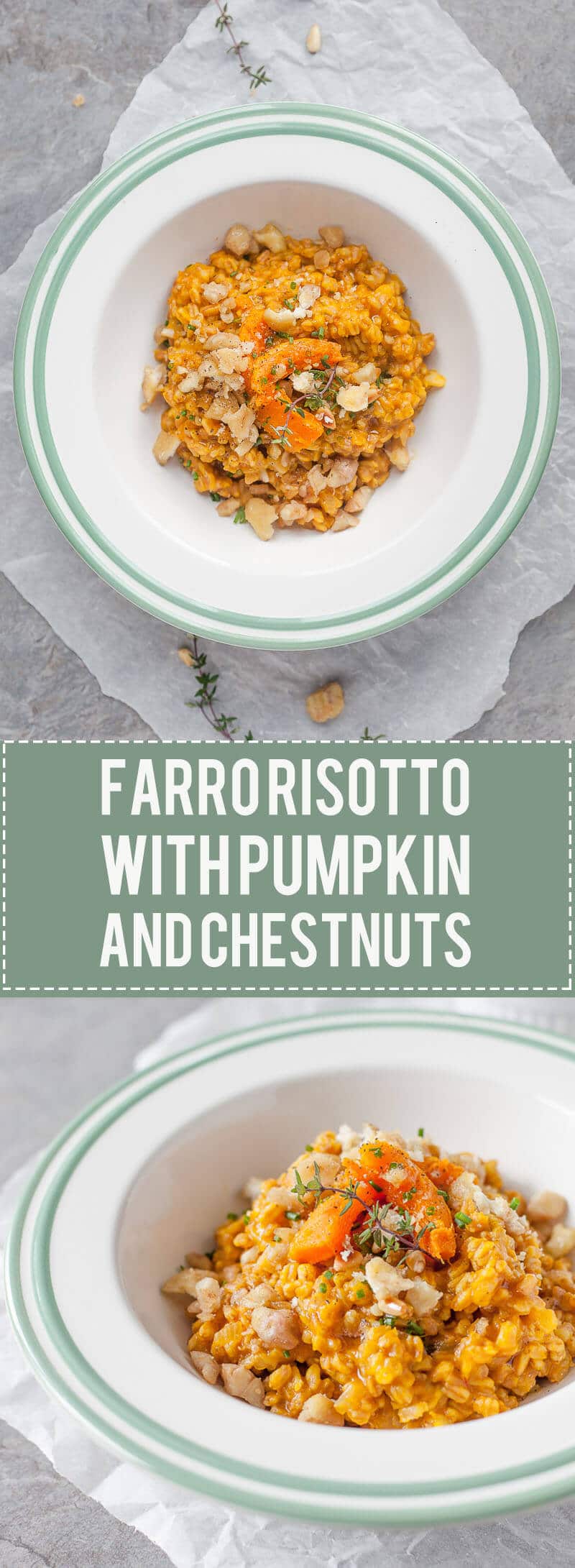 Farro Risotto is a healthier alternative to rice and goes well with fall vegetables. Top with roasted chestnuts for extra flavor!