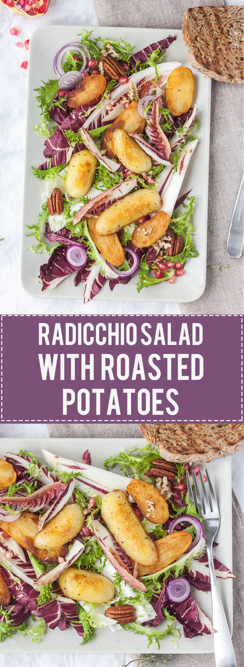 This Radicchio salad with Roasted Potatoes is ideal for colder months. Add Curly Endive for a pop of color!