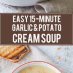 Cold days equal warm bowls of soup, such as this delicious & easy Garlic and Potato Cream Soup that you can make it just 15 minutes | www.vibrantplate.com