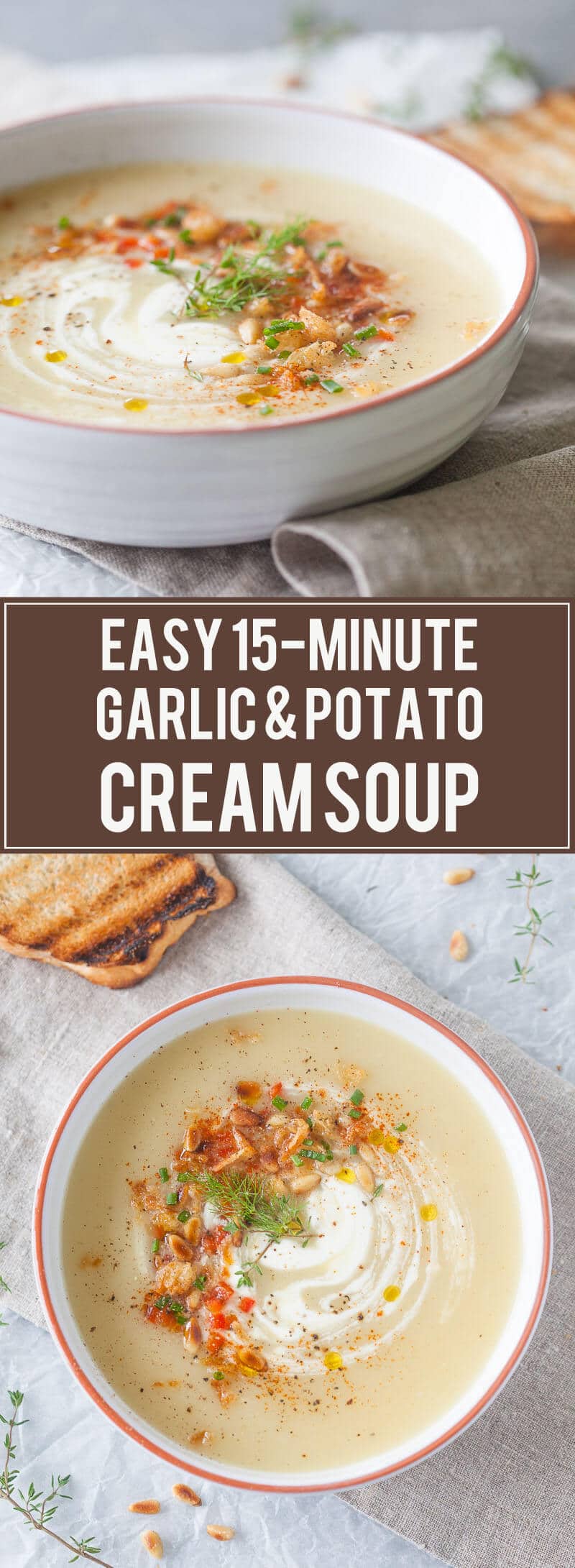 Cold days equal warm bowls of soup, such as this delicious & easy Garlic and Potato Cream Soup that you can make it just 15 minutes
