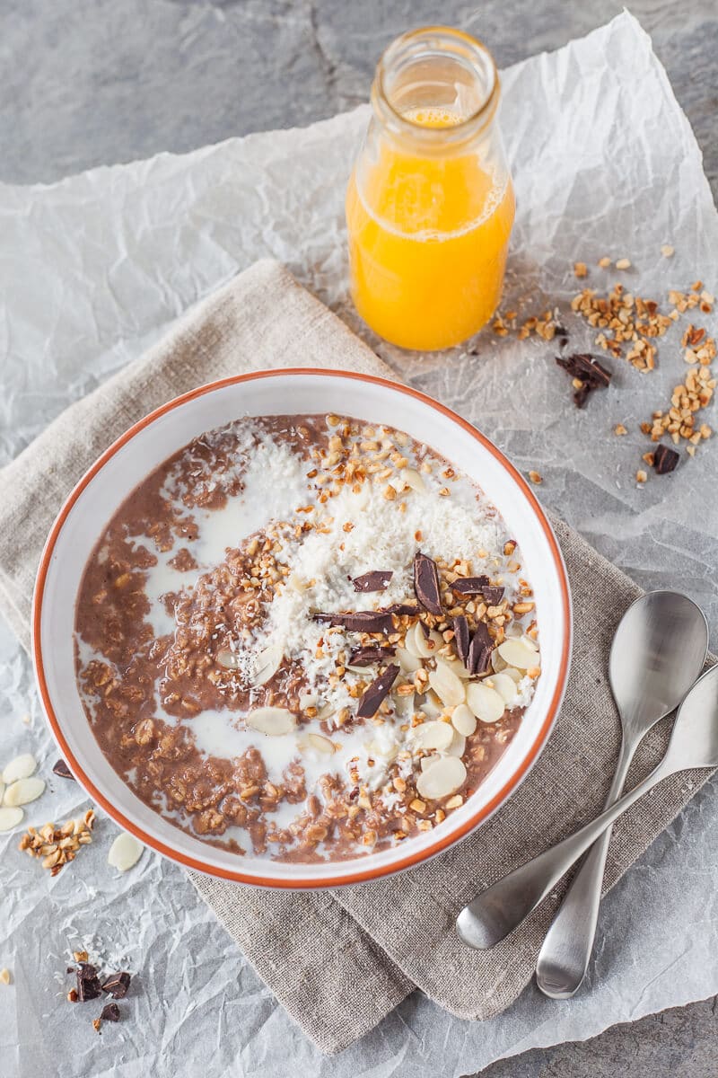 Sugar-Free Choco-Coco Overnight Oats via Vibrant Plate