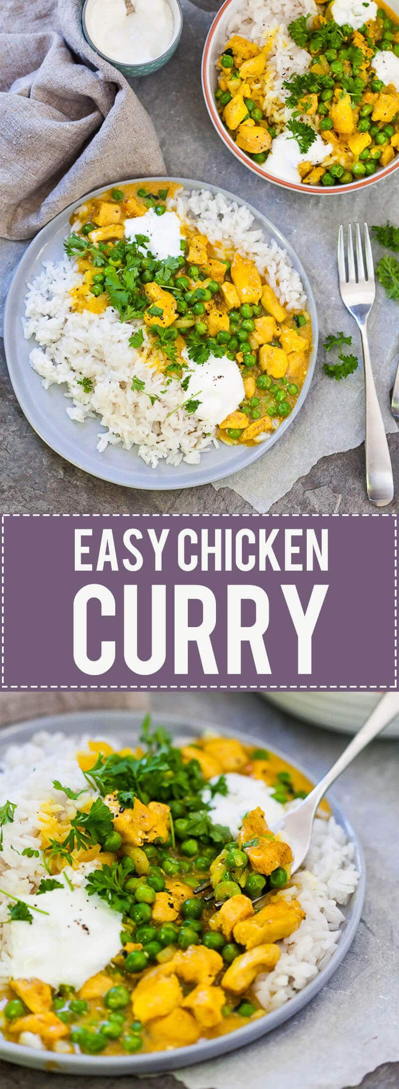 An Easy Chicken Curry is all you need on a gloomy winter day. Pair with plain fluffy rice and some sour cream for a perfect easy meal.
