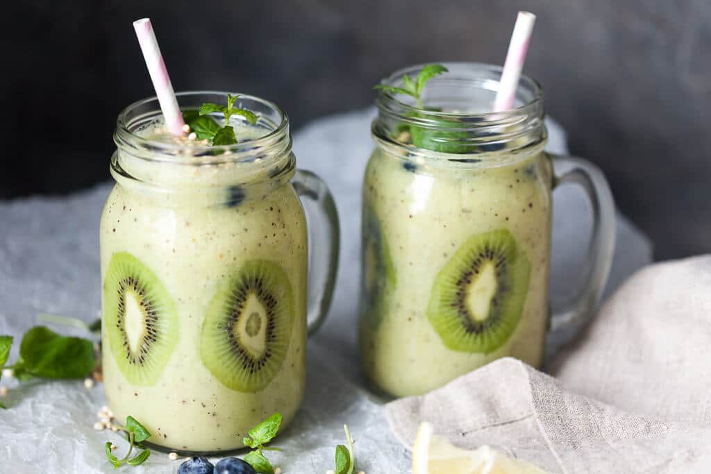 Kiwi Banana Smoothie with Blueberries - Vibrant Plate