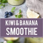 This Kiwi Banana Smoothie with Blueberries looks almost like Spring! Just a couple of minutes and a few ingredients to make. | www.vibrantplate.com