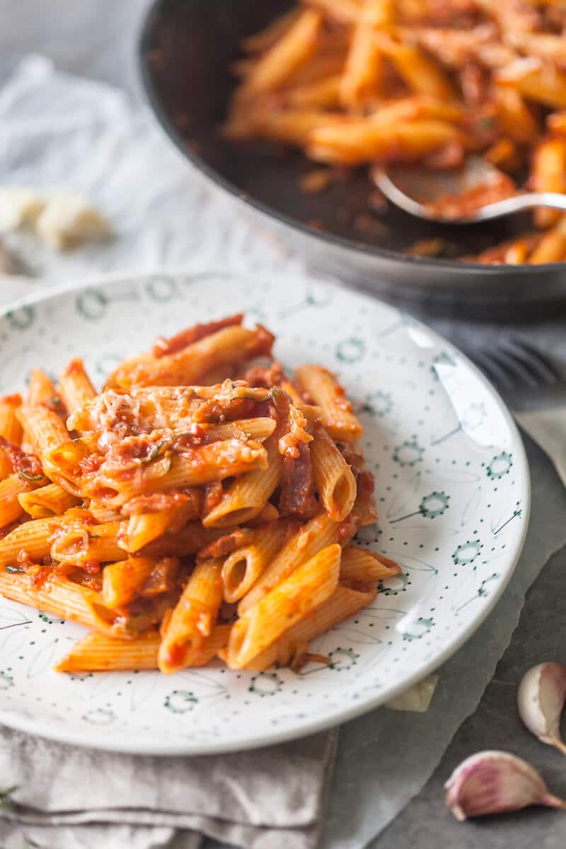 When you need a little kick make this 15-minutes Spicy Penne in Tomato Sauce with Salami. | www.vibrantplate.com