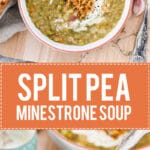 This Split Pea Minestrone is a rustic winter comfort food that will warm you up on a cold day. Skip bacon for a vegetarian option! | www.vibrantplate.com