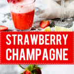 Celebrate Valentine's with this easy & delicious Strawberry Champagne! Mix champagne with strawberry puree for a delightful drink. | www.vibrantplate.com