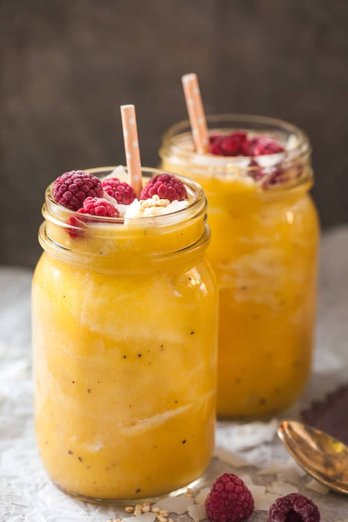 This lovely Pineapple Mango Smoothie is delicious, creamy and sugar-free! | www.vibrantplate.com