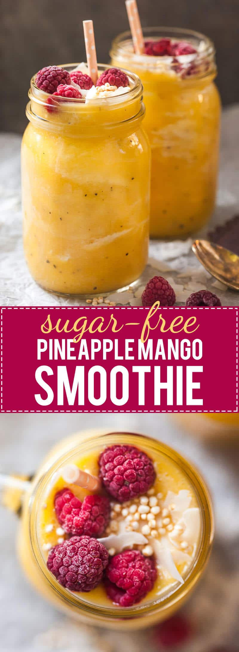 This lovely Pineapple Mango Smoothie is delicious, creamy and sugar-free!