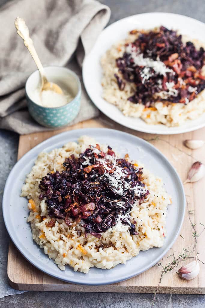 This Grilled Radicchio Risotto is a hearty dish that is ideal for a cold day when you crave stronger flavors. | www.vibrantplate.com