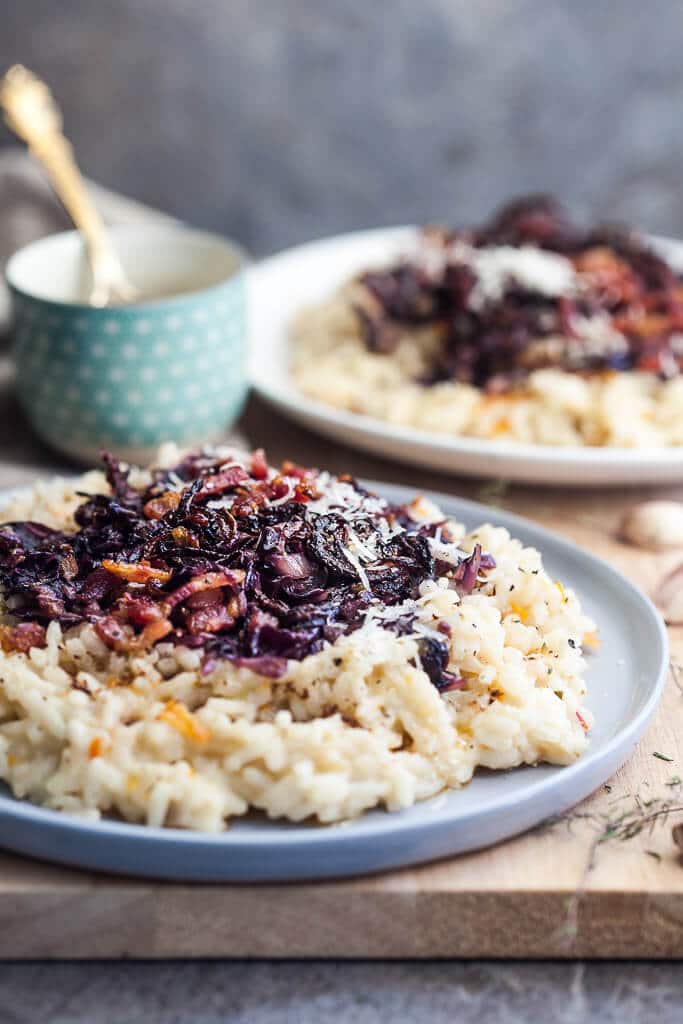 This Grilled Radicchio Risotto is a hearty dish that is ideal for a cold day when you crave stronger flavors. | www.vibrantplate.com