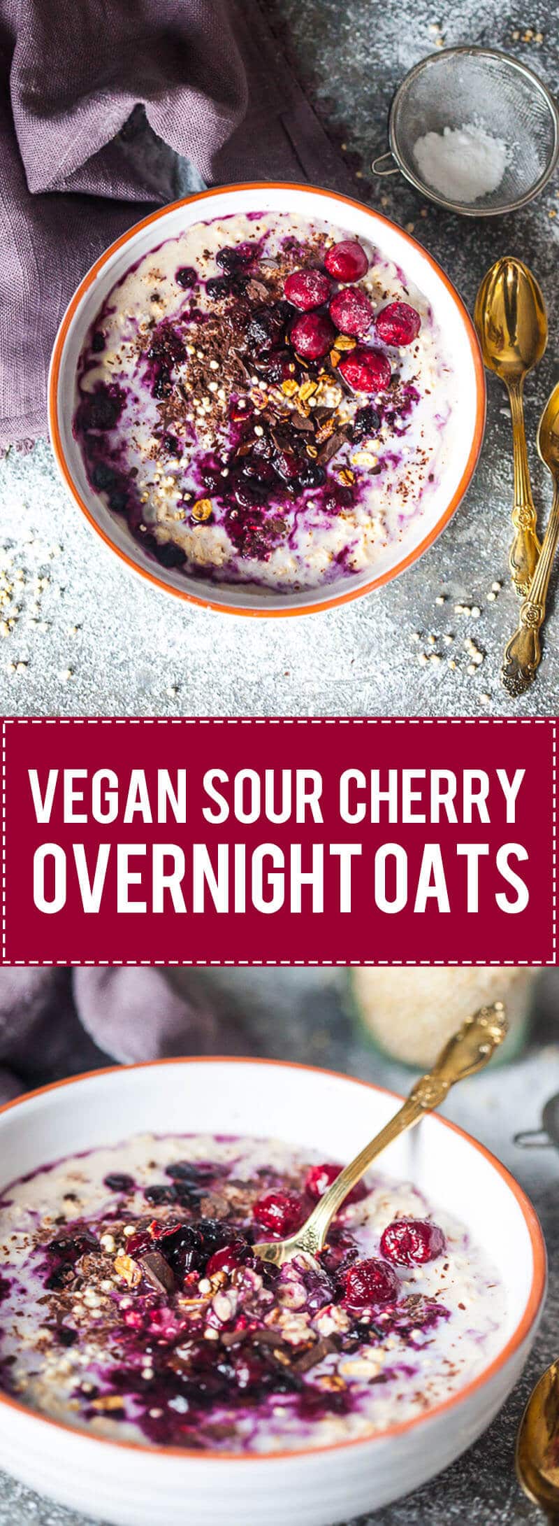 A lovely dish of Sour Cherry Overnight Oats is a great vegan breakfast! | www.vibrantplate.com