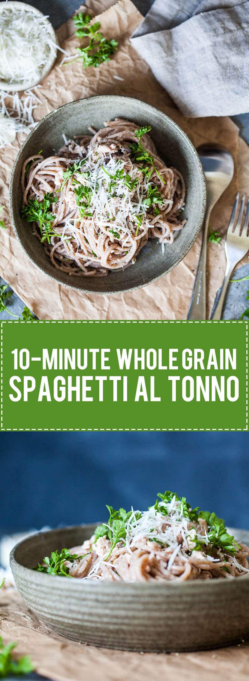 This Whole Grain Spaghetti al Tonno takes literally 10 minutes to make! | www.vibrantplate.com