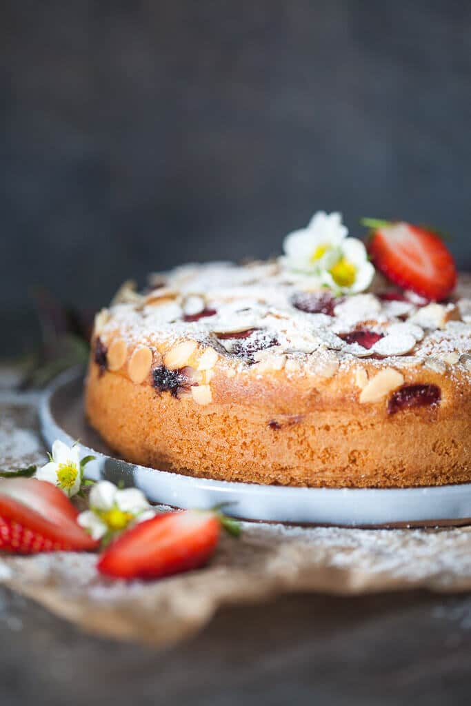 This Strawberry Yogurt Cake is fluffy, moist and dairy-free. A perfect Spring cake! | www.vibrantplate.com