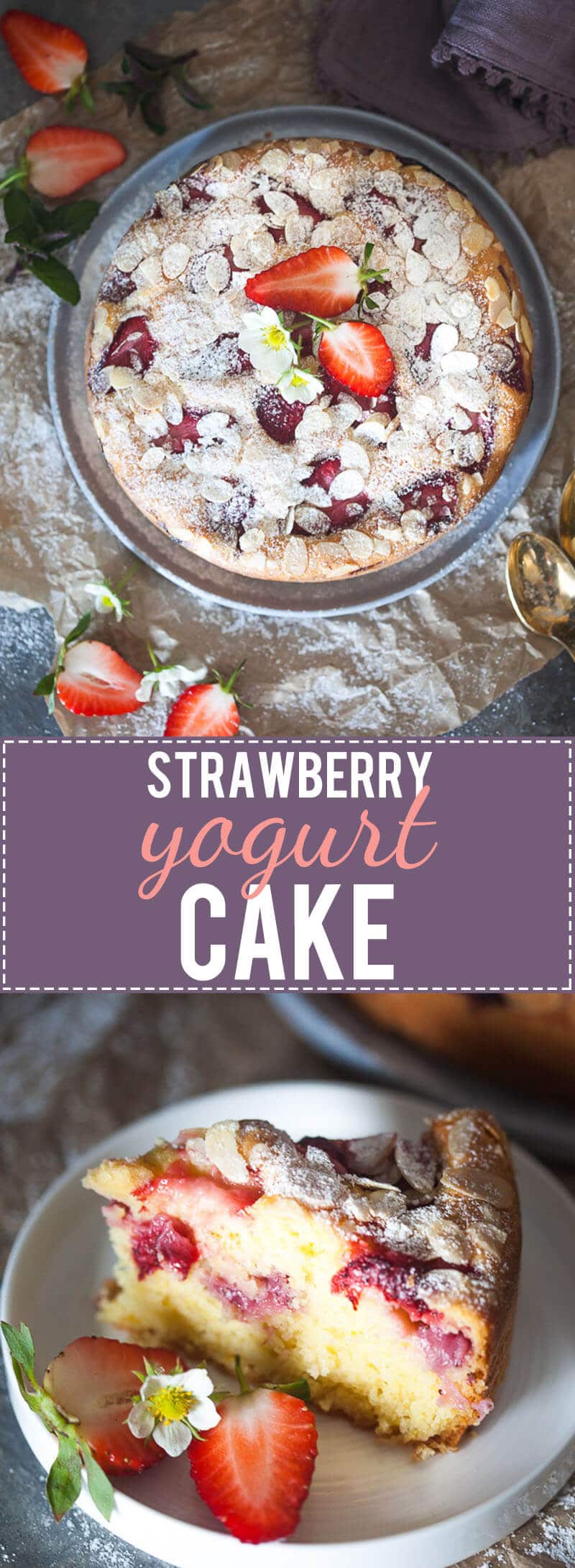 This Strawberry Yogurt Cake is fluffy, moist and dairy-free. A perfect Spring cake! | www.vibrantplate.com