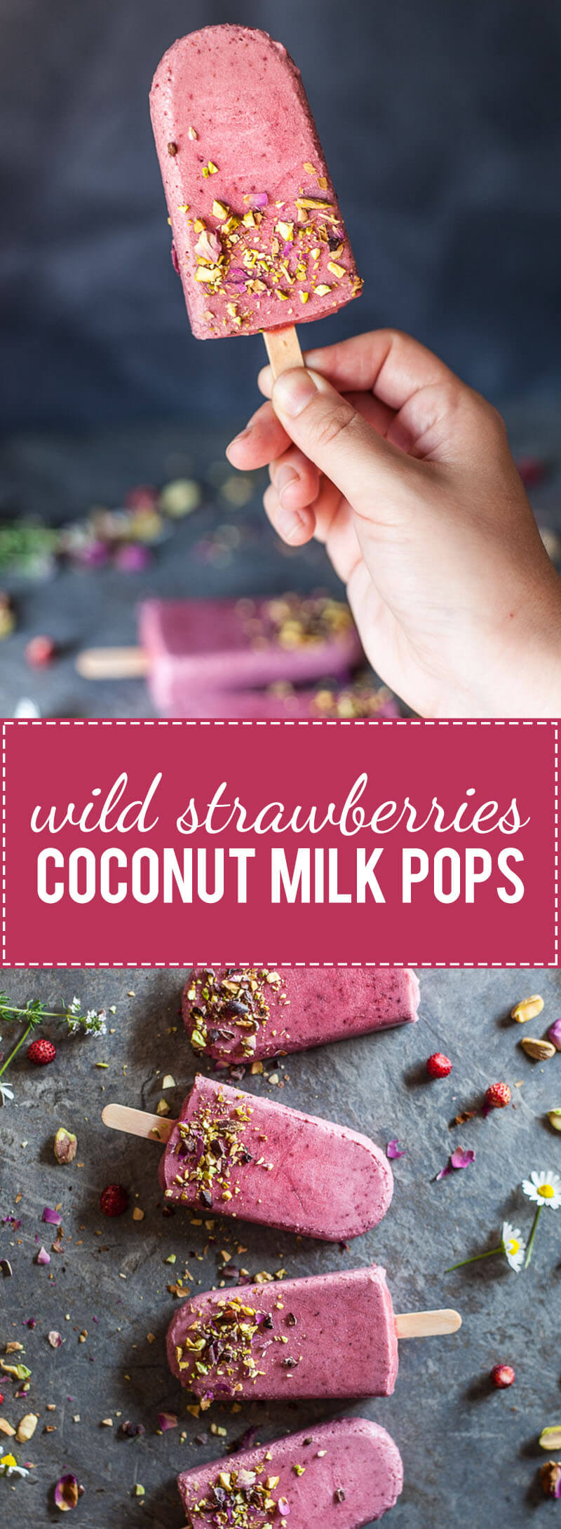 These Wild Strawberries Coconut Milk Popsicles are light, delicious and a real summer treat. Vegan and gluten-free! | www.vibrantplate.com