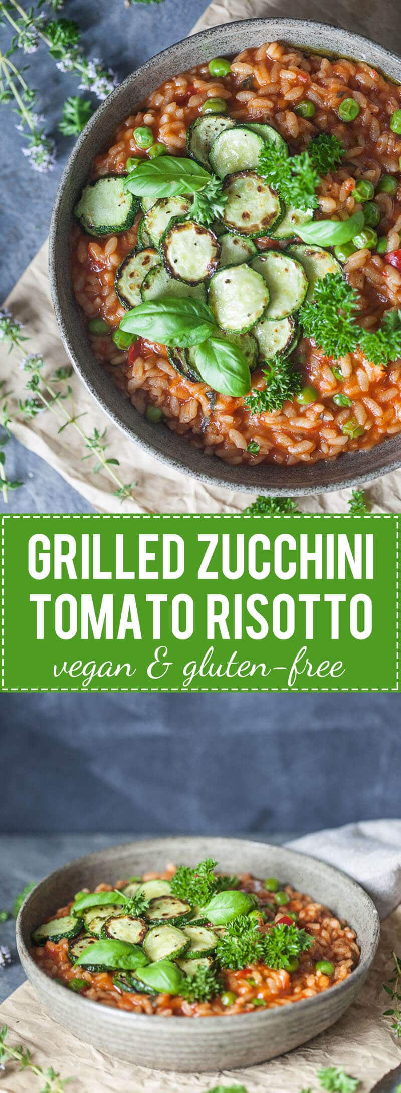 A Creamy Grilled Zucchini Tomato Risotto for a light summer dinner! Vegan & Gluten-Free. | www.vibrantplate.com