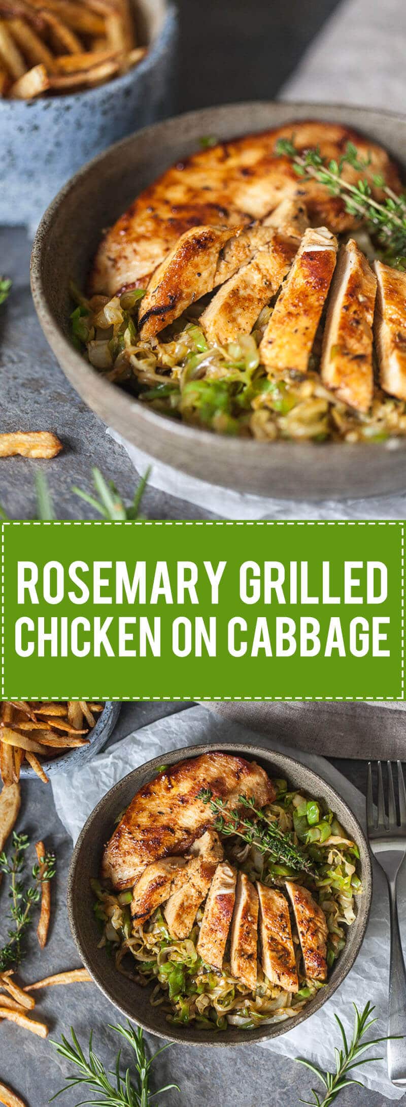 An easy summer dinner, this Rosemary Grilled Chicken on Cabbage is delicious, gluten-free and dairy-free. | www.vibrantplate.com