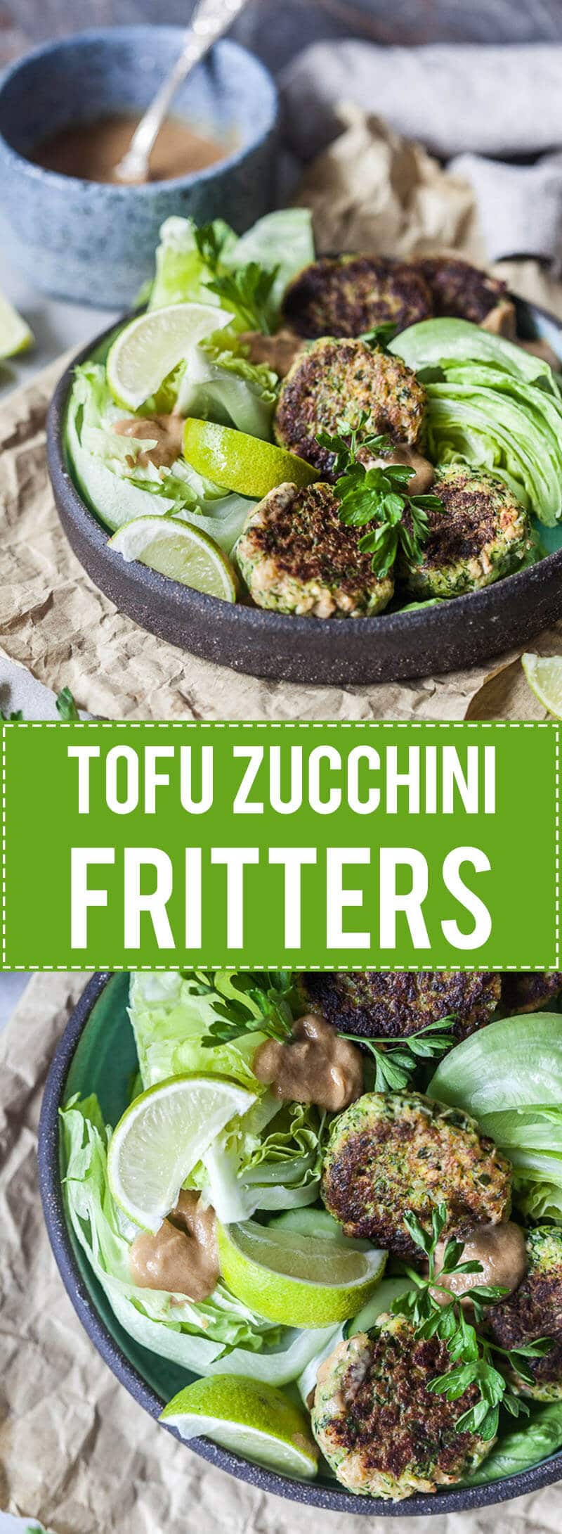 Tofu Zucchini Fritters with Peanut Sauce is the perfect way to use up all those zucchinis. | www.vibrantplate.com