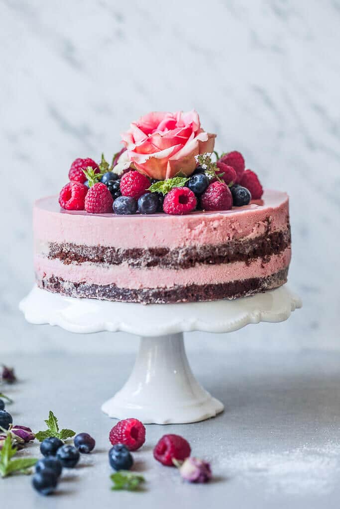 A cute and delicious Vegan Raspberry Cream Cake is perfect for a plant-based celebration. | www.vibrantplate.com