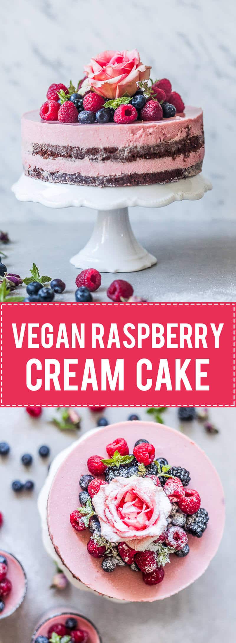 A cute and delicious Vegan Raspberry Cream Cake is perfect for a plant-based celebration. | www.vibrantplate.com