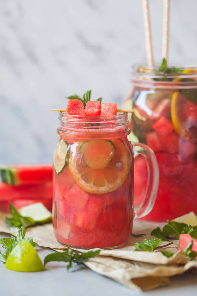 A healthy and refreshing Summer Cucumber Watermelon Lemonade with Mint and no added sugars! | www.vibrantplate.com