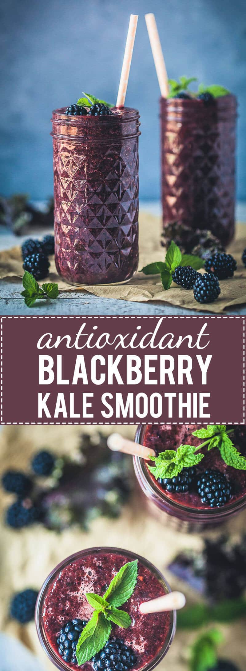 A quick and healthy drink, this Blackberry Kale Smoothie is packed full of vitamins and antioxidants, low-carb and vegan! #kalesmoohie
