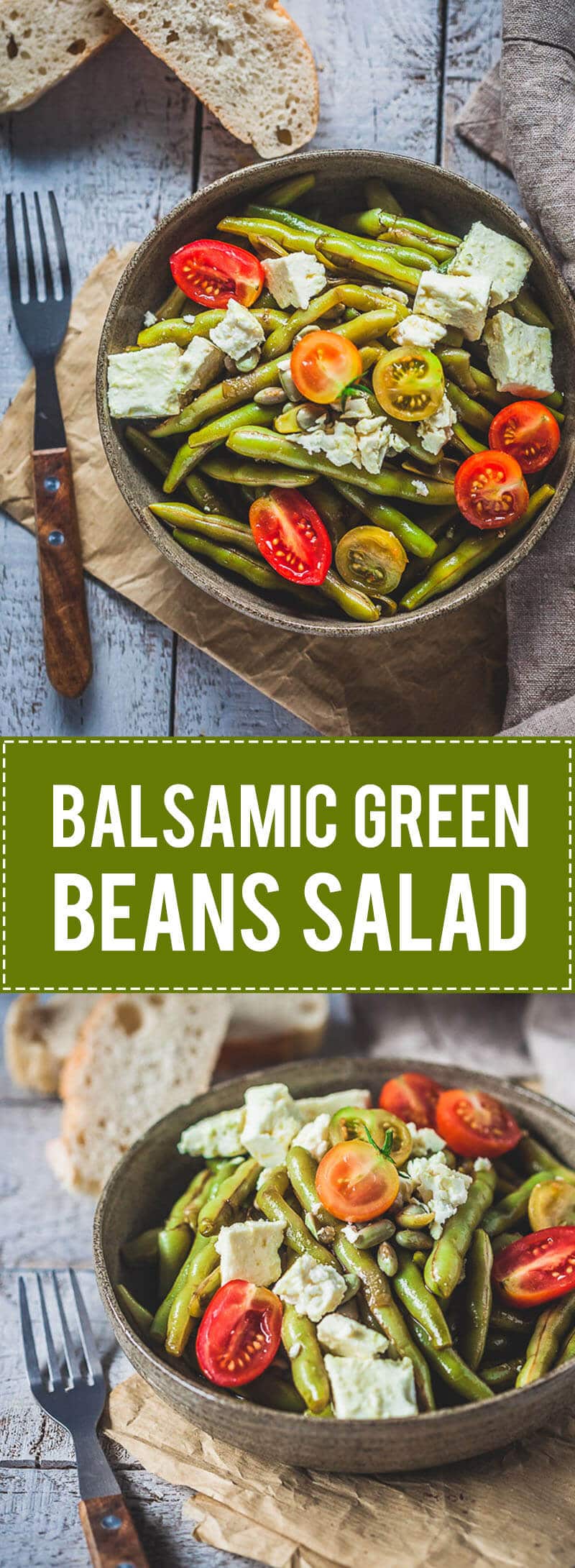 Balsamic Green Beans Salad is an easy summer beans salad, topped with Feta Cheese and a delicious balsamic dressing. #salad #vegetarian