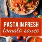 The recipe for this Dairy-Free and Vegan Pasta in Fresh Tomato Sauce is quick and easy, just perfect for a lazy summer day. | www.vibrantplate.com