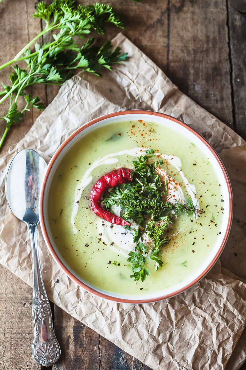 Cream of Cucumber Soup is a healthy and easy Vegan Soup. Creamy and delicious, this soup is best served hot. | www.vibrantplate.com