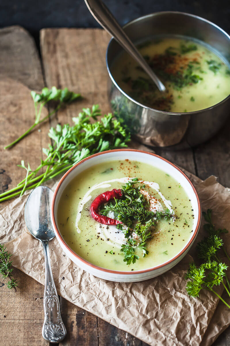 Cream of Cucumber Soup is a healthy and easy Vegan Soup. Creamy and delicious, this soup is best served hot. | www.vibrantplate.com