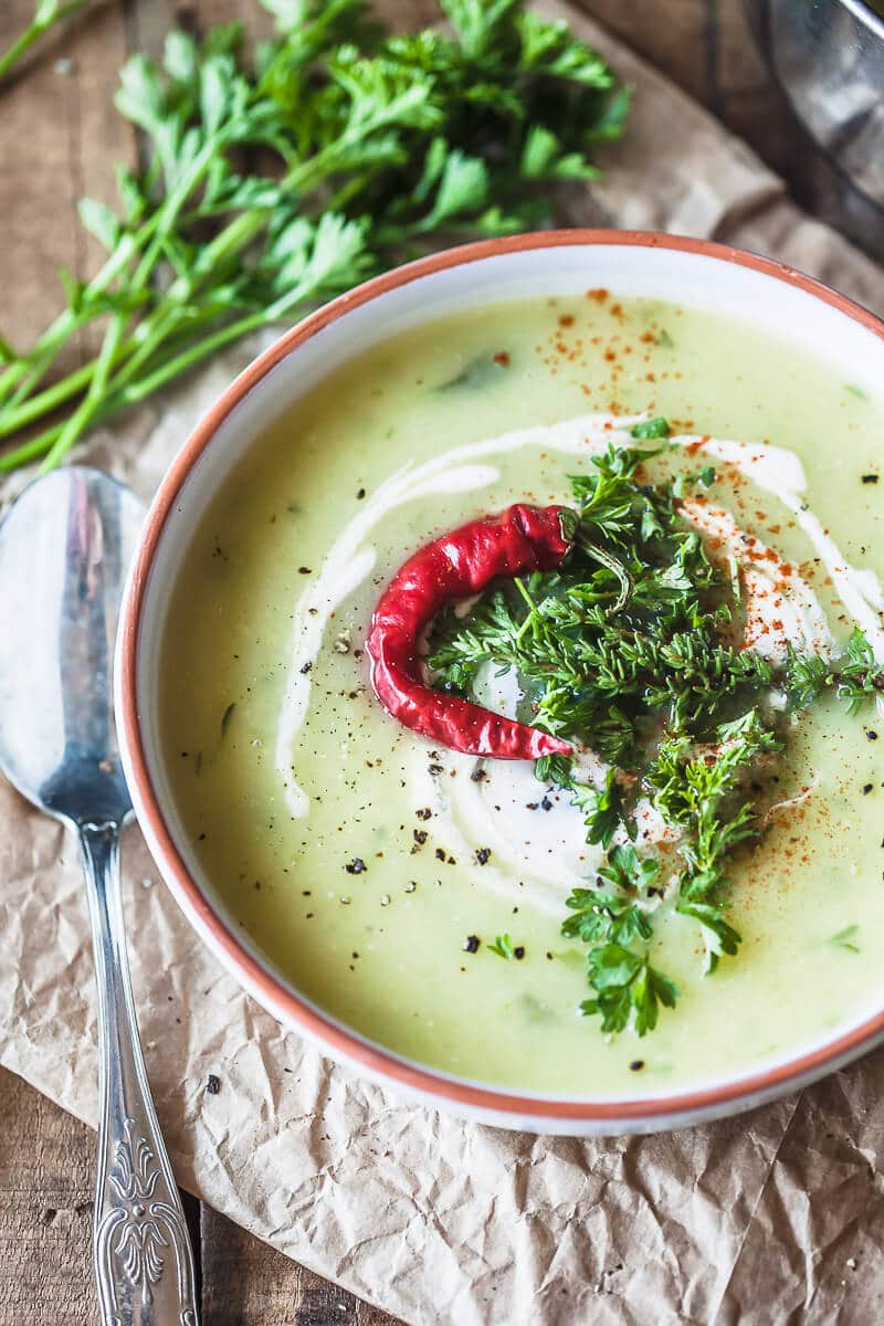 Cream of Cucumber Soup is a healthy and easy Vegan Soup. Creamy and delicious, this soup is best served hot. | www.vibrantplate.com