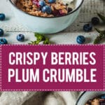 Crispy Berries and Plum Crumble is an easy and delicious vegan dessert that makes excellent use of fruit you have rolling around. | Vibrant Plate