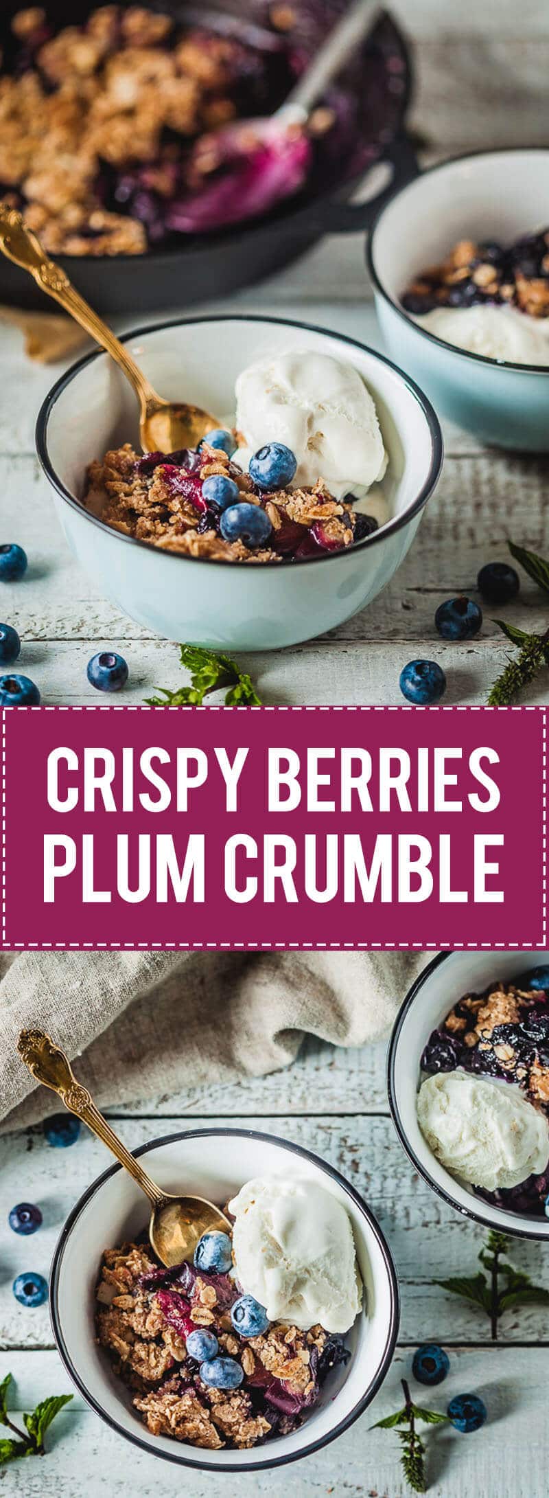 Crispy Berries and Plum Crumble is an easy and delicious dessert to make that makes excellent use of fruit you have rolling around.